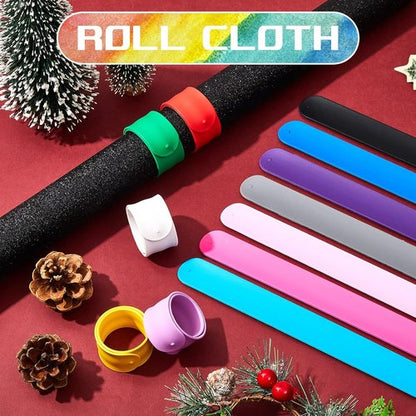 Leyndo Wrapping Paper Roll Holder Clips - 24 Pcs Silicone Snap Bands with Metal Strips | Multi-Color 1 x 9 in
