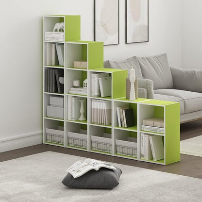 Furinno PASIR 5-Tier Modern Bookshelf - Easy Assembly Open Shelves Bookcase | Green/White Finish