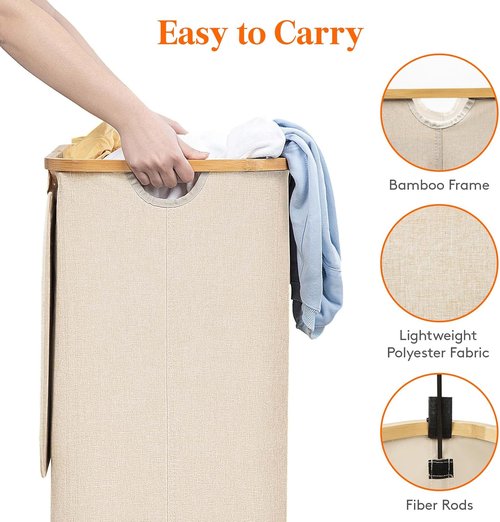 Lifewit 100L Laundry Basket - Foldable Hamper with Lid & Bamboo Handles | Beige, Large Capacity