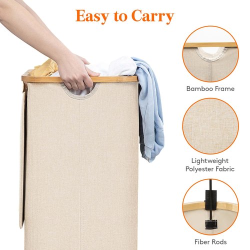 Lifewit 100L Laundry Basket with Lid, Clothes Hampers for Laundry with Bamboo Handles and 1 Removable Bag, Large Foldable Laundry Hamper for Bedroom, Bathroom, Dorm, Laundry Room, Beige