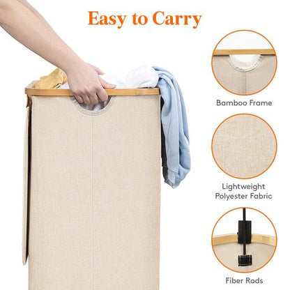 Lifewit 100L Laundry Basket with Lid, Clothes Hampers for Laundry with Bamboo Handles and 1 Removable Bag, Large Foldable Laundry Hamper for Bedroom, Bathroom, Dorm, Laundry Room, Beige