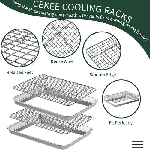 CEKEE 10-Inch Stainless Steel Baking Sheet Set - 4 PCs with Wire Racks, Rust & Warp Resistant, Easy Clean