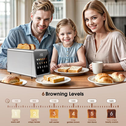 Skiennix Touch Screen Toaster - 2 Slice Stainless Steel Smart Toaster with Memory Function & 6 Shade Settings
