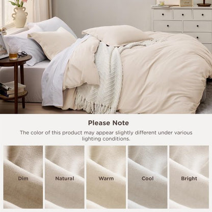 Bedsure Oat Milk Duvet Cover Queen Size - 3 Pieces Prewashed Cotton-Like Polyester Extra Soft Bedding Set, Includes 1 Duvet Cover 90x90 Inches with Zipper Closure & 2 Pillow Shams, No Comforter