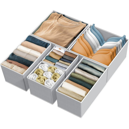 Simple Houseware Underwear Drawer Organizer for Lingerie/Undergarment/Bra/Panty/Sock/Onesie, Set of 6, Gray