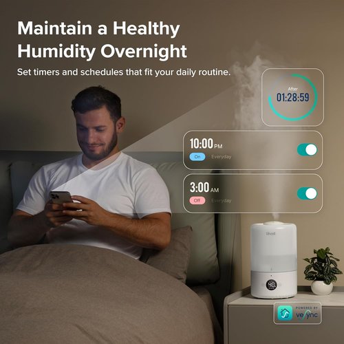 LEVOIT Smart Cool Mist Humidifier - Auto Humidity Control, APP & Voice Control, 3L, White