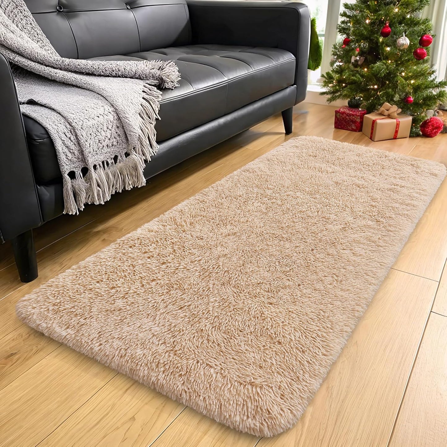 OLANLY 2x8 Machine Washable Runner Rug - Soft Fluffy Shaggy Design for Hallway & Bedroom | Beige Indoor Carpet