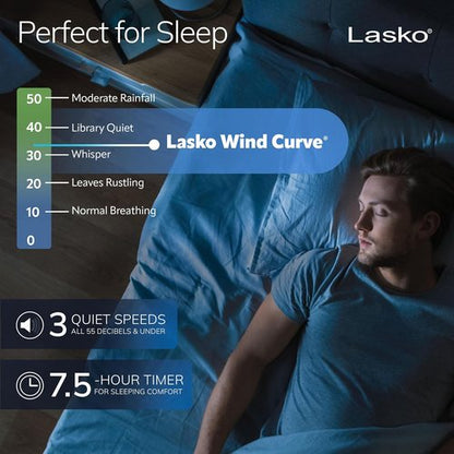 Lasko Oscillating Tower Fan - Quiet Remote-Controlled Floor Fan for Bedroom | 42" Woodgrain & Grey