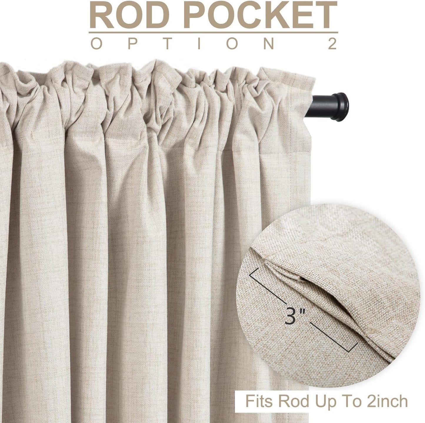 Skiennix 100% Blackout Linen Curtains - Thermal Insulated Drapes for Bedroom | 50" W x 120" L, Cream, 2 Panels Set