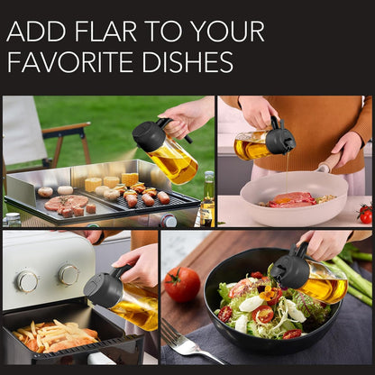 YARRAMATE Olive Oil Dispenser - Food-Grade 2-in-1 Glass Sprayer for Cooking | 16oz/470ml (Black)