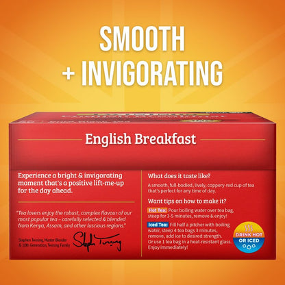 Twinings English Breakfast Black Tea Individually Wrapped Bags, 50 Count (Pack of 6), Flavourful, Robust, Caffeinated, Enjoy Hot or Iced, 300 Teabags