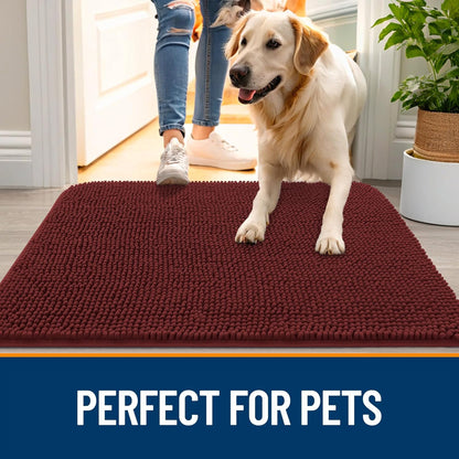 OLANLY Dog Door Mat - Absorbent Non-Slip Mud Mat for Indoor Entryway | Quick Dry Chenille, 47x20, Caramel Russet