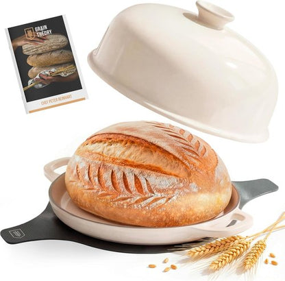 Kook Enameled Cast Iron Bread Oven - Versatile Baking Pan with Ceramic Lid & Handles | Ivory Color