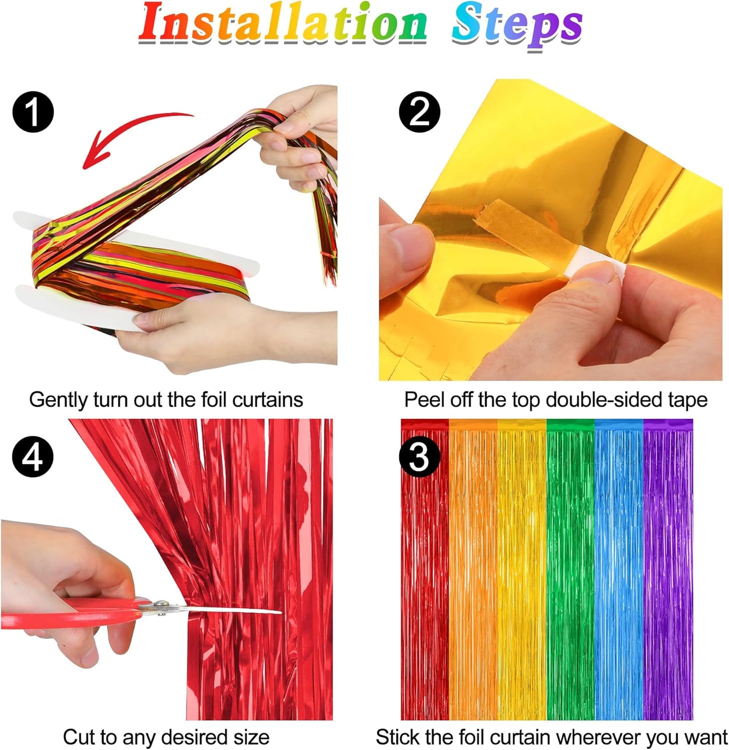 Skiennix Rainbow Backdrop - 12 Pack Metallic Fringe Curtains | 3.28 FT x 7.05 FT Pride Party Decor
