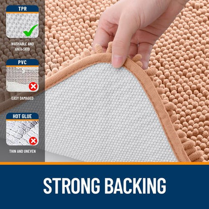 OLANLY Bathroom Rugs 44x32, Extra Soft Absorbent Chenille Bath Rugs, Rubber Backing Quick Dry, Machine Washable Bath Mats for Bathroom Floor, Tub and Shower, Home Decor Accessories, Peach