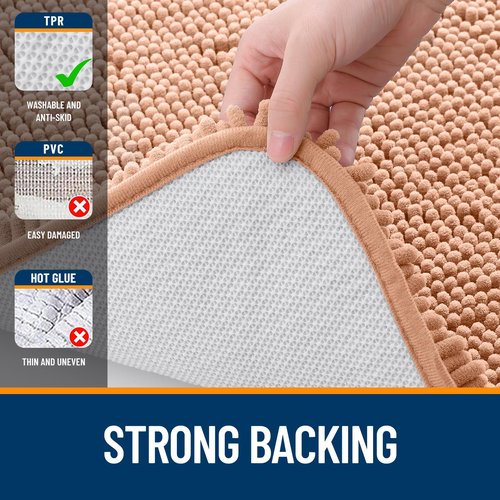 OLANLY Bathroom Rugs 59x20, Extra Soft Absorbent Chenille Bath Rugs, Rubber Backing Quick Dry, Machine Washable Bath Mats for Bathroom Floor, Tub and Shower, Home Decor Accessories, Peach