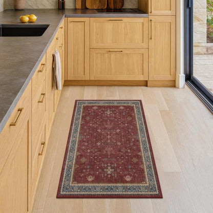 Burgundy Washable 2x3 Rug - Non-Slip, Stain & Fade Resistant | Boho Indoor Entryway & Kitchen Decor