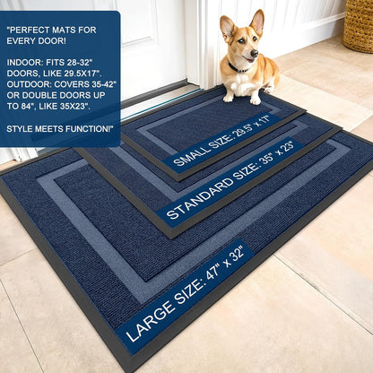 OLANLY Waterproof Front Door Mat - All-Season Indoor/Outdoor Doormat, Easy Clean, 59x35, Blue