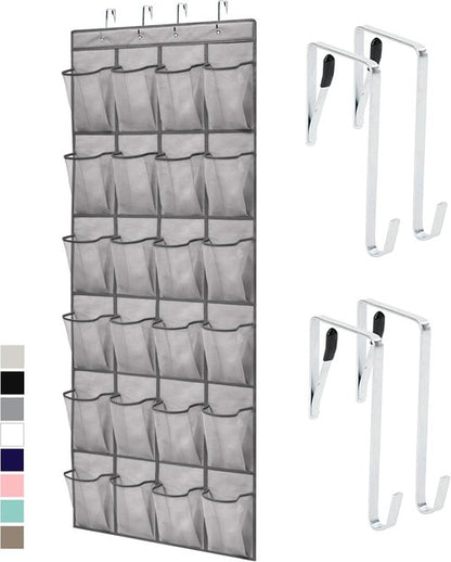 GORILLA GRIP Over The Door Shoe Organizer - 24 Large Breathable Mesh Pockets | Space-Saving Storage in Grey