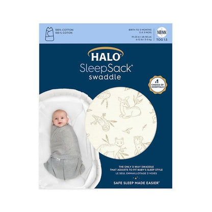 HALO 100% Cotton Sleepsack Swaddle - 3-Way Adjustable Wearable Blanket, Lullaby Forest, Newborn (0-3 Months)