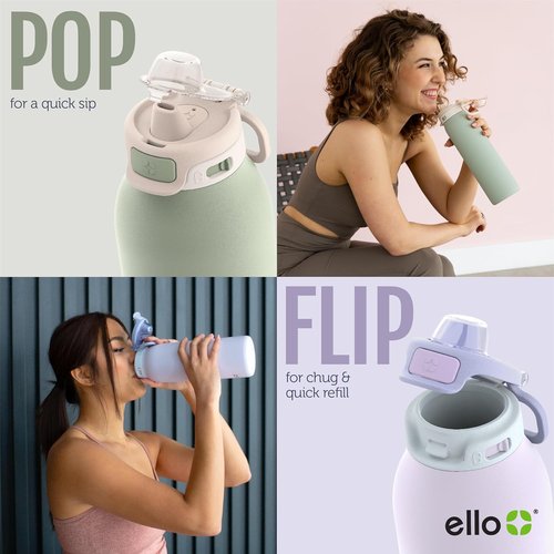 Ello Pop & Fill 22oz Stainless Steel Water Bottle - Quick Fill, Double Walled, Leak Proof | Sunset Meadow