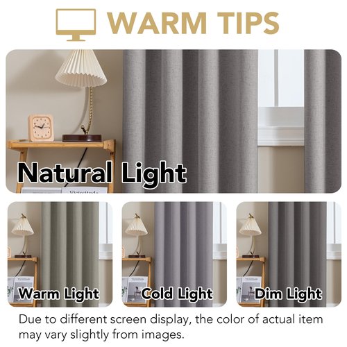 H.VERSAILTEX Linen Curtains 100% Blackout Curtains for Bedroom 84 inch Long Full Light Blocking Nature Linen Blended Window Curtains for Living Room Nickel Grommet (2 Panels, Heathered Dove)