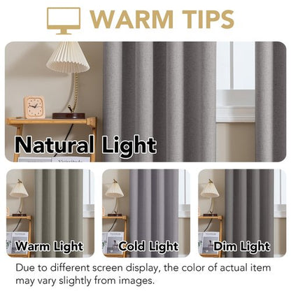 H.VERSAILTEX Linen Curtains 100% Blackout Curtains for Bedroom 84 inch Long Full Light Blocking Nature Linen Blended Window Curtains for Living Room Nickel Grommet (2 Panels, Heathered Dove)