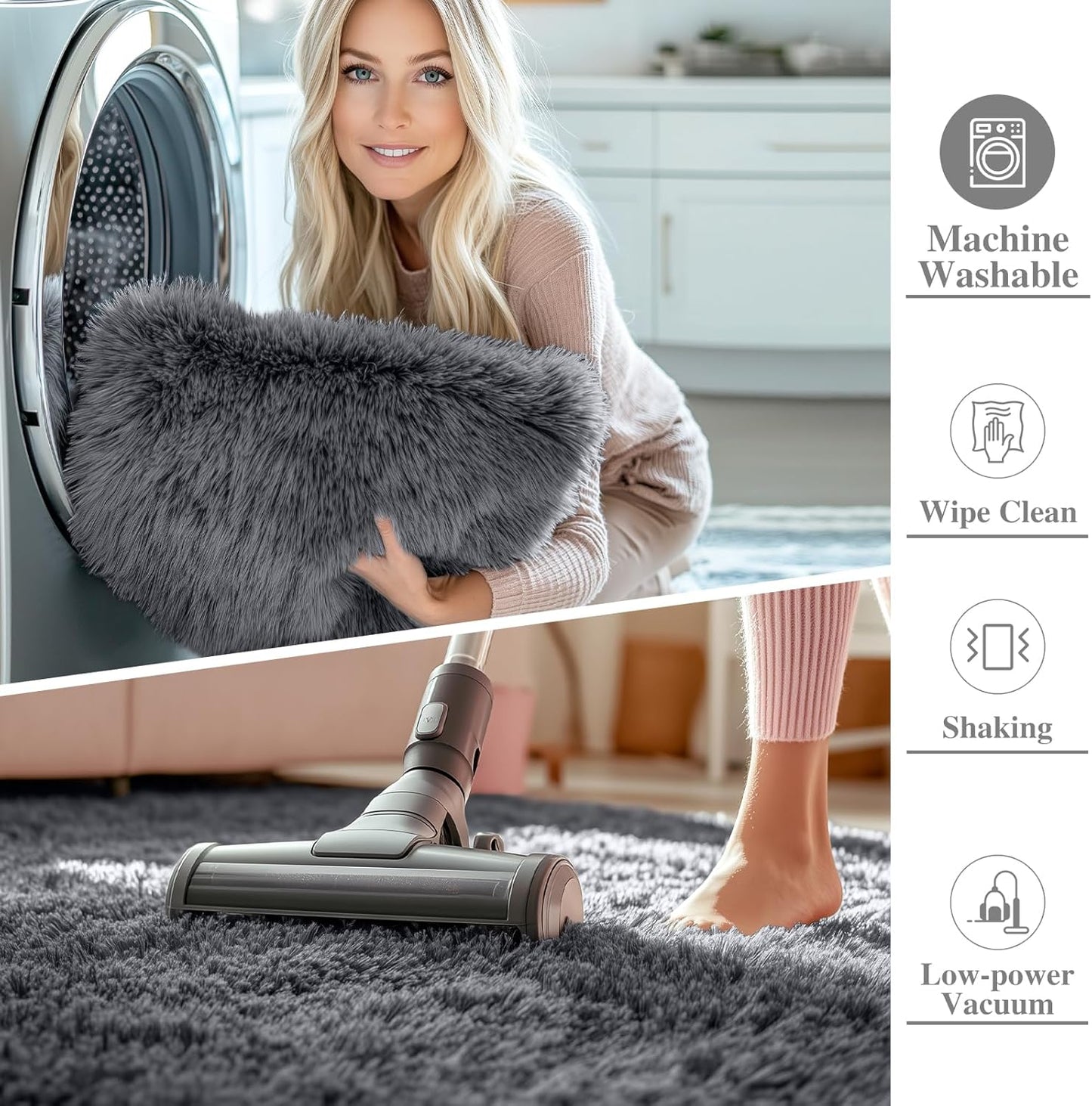 OLANLY 2x8 Machine Washable Runner Rug - Soft Fluffy Shaggy Design for Bedroom & Hallway | Grey
