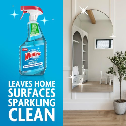 Windex Glass and Window Cleaner Spray Bottle, Packaging Designed to Prevent Leakage and Breaking, Surface Cleaning Spray, Original Blue Scent, 23 Fl Oz