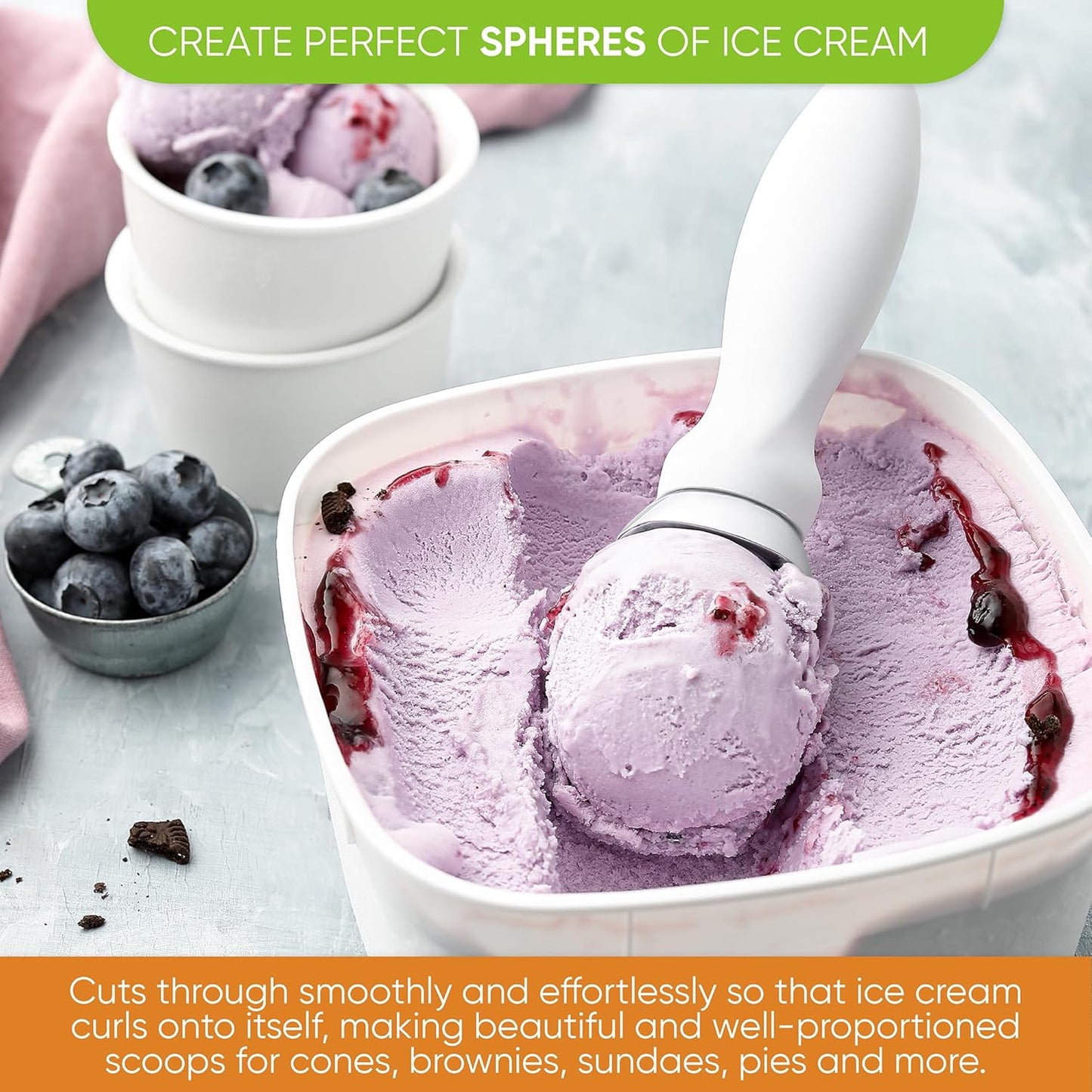 Spring Chef Ice Cream Scoop - Heavy Duty Metal Scooper with Comfortable Handle | Dishwasher Safe for Gelato, Sorbet, Sundae