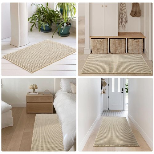 TYUU Pale Beige Bathroom Rug, Waffle Bath Mat Non Slip Washable Super Absorbent Quick Dry Boho Farmhouse Bathroom Decor, 48''x24'' / 4'x2' Pale Beige