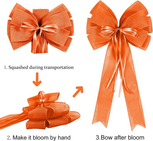 Hongsome Fall Bows for Wreaths - Decorative Orange Burlap & Glitter String | 2 PCS for Autumn Decor