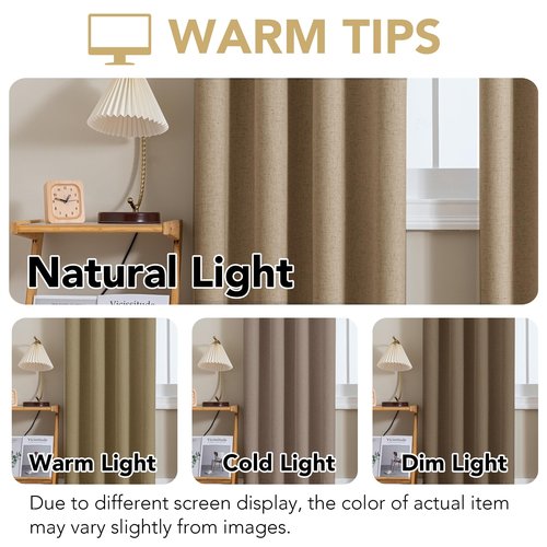 H.VERSAILTEX Linen Curtains 100% Blackout Curtains for Bedroom 63 inch Long Full Light Blocking Nature Linen Blended Window Curtains for Living Room Nickel Grommet (2 Panels, Heathered Macchiato)