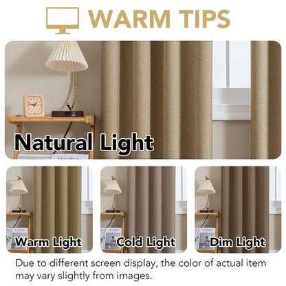 H.VERSAILTEX Linen Curtains 100% Blackout Curtains for Bedroom 63 inch Long Full Light Blocking Nature Linen Blended Window Curtains for Living Room Nickel Grommet (2 Panels, Heathered Macchiato)