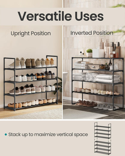SONGMICS Shoe Rack, 4-Tier Shoe Organizer, Metal Storage Shelf, Upright or Upside Down, for 20-25 Pairs, Stackable, for Entryway, 11.8 x 36.2 x 29.1 Inches, Black ULSA14BK