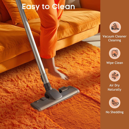 Ophanie Orange Fall Area Rug - Plush Soft Shaggy Carpet for Bedroom & Living Room | 4x6 Indoor Decor