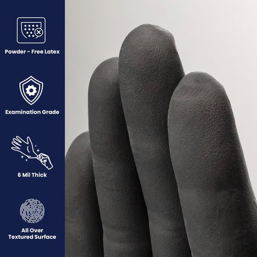 Adenna PHM915 Phantom 6 mil Powder-Free Latex Gloves, Medical Grade, Black, Medium, Box of 100