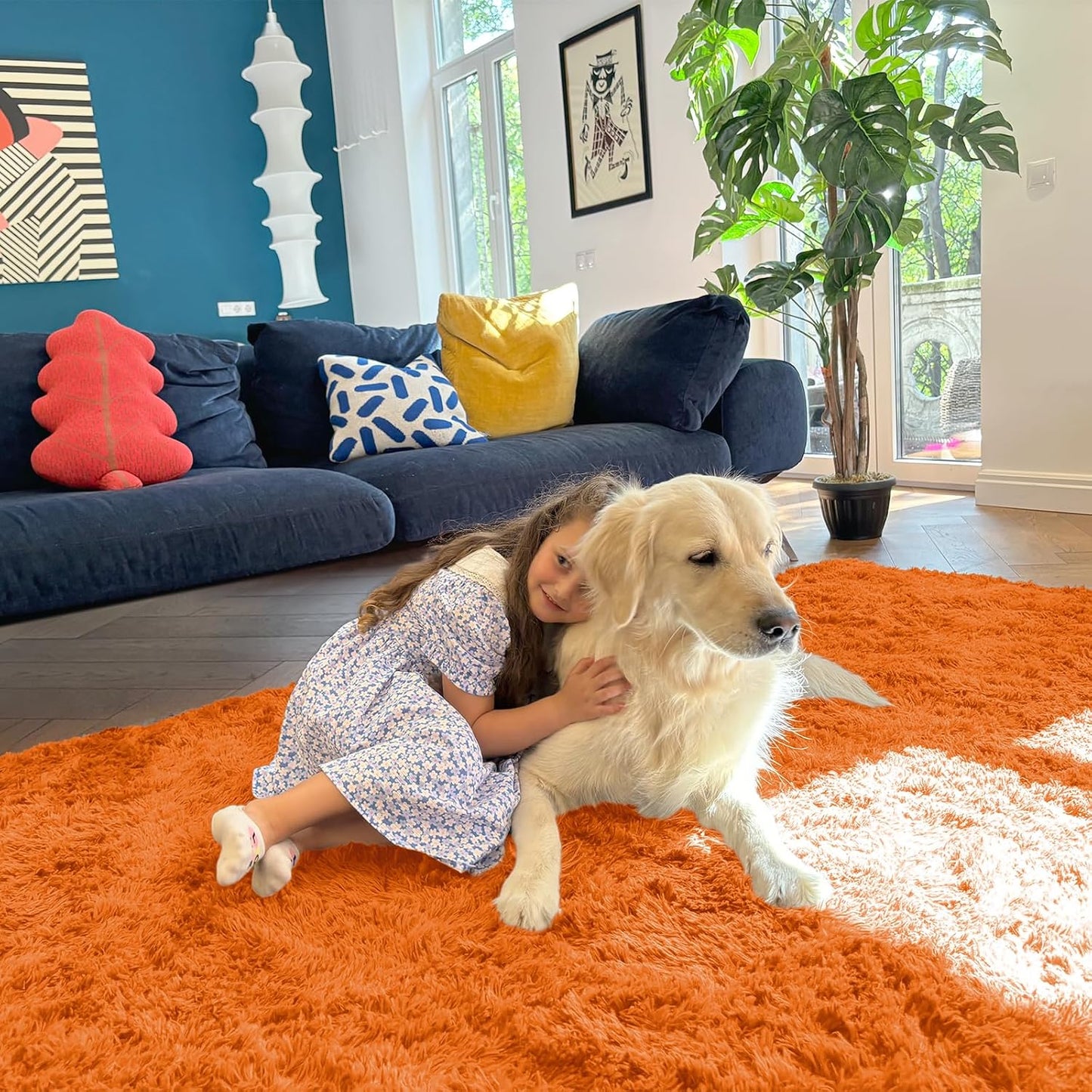 OLANLY Runner Rugs - Soft, Machine Washable Shaggy Design for Hallway & Bedroom | Orange 2x4 ft