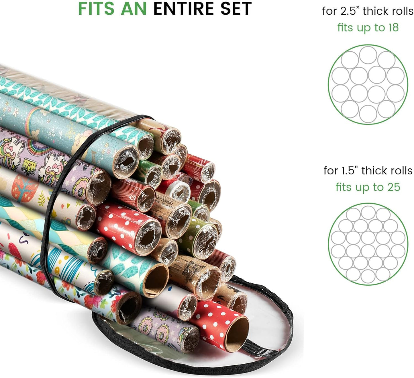 ZOBER Gift Wrap Storage Organizer - 40-Inch Waterproof PVC Holder for 25 Rolls - Black