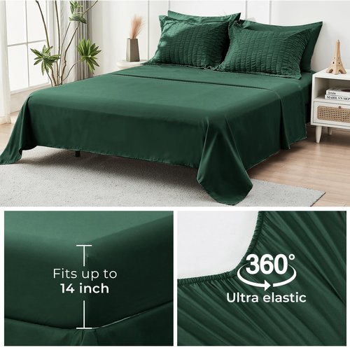 HYMOKEGE Emerald Green Twin XL Comforter Set Seersucker 5 Pieces, All Season Luxury Bed in a Bag for Bedroom, Bedding Set with Comforter, Sheets, Pillowcase & Sham