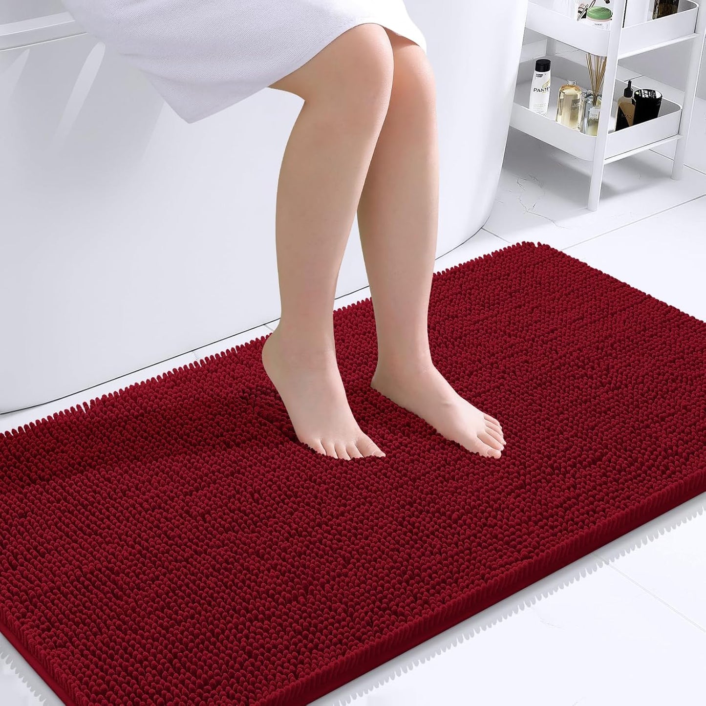 OLANLY Large Bath Rugs - Extra Soft Chenille, Quick Dry & Machine Washable | 40x24 Inches, Red