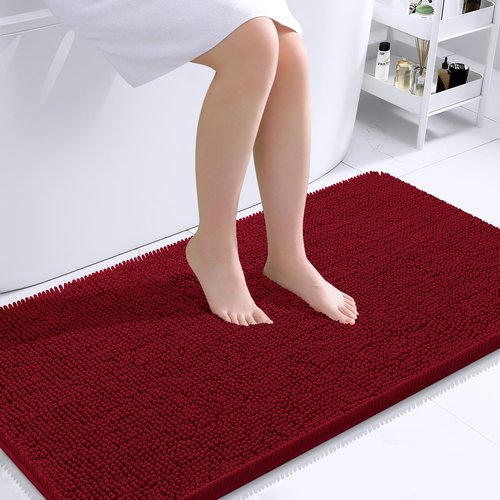 OLANLY Bathroom Rugs 40x24, Extra Soft Absorbent Chenille Bath Rugs, Rubber Backing Quick Dry, Machine Washable Bath Mats for Bathroom Floor, Tub and Shower, Home Decor Accessories, Red