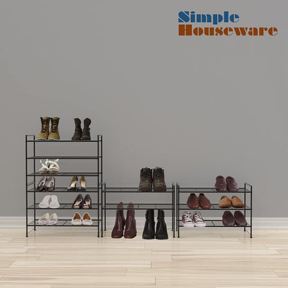 Simple Houseware 3-Tier Stackable Shoe Rack - Durable Storage Shelf in Black for Organized Spaces