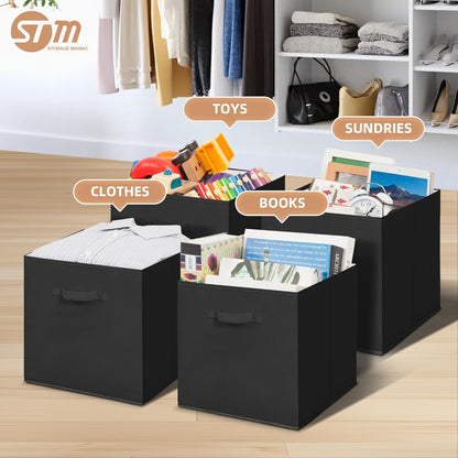 Storage Maniac Storage Cubes - 13 Inch Collapsible Fabric Bins with Handles | 8-Pack Black for Easy Organization