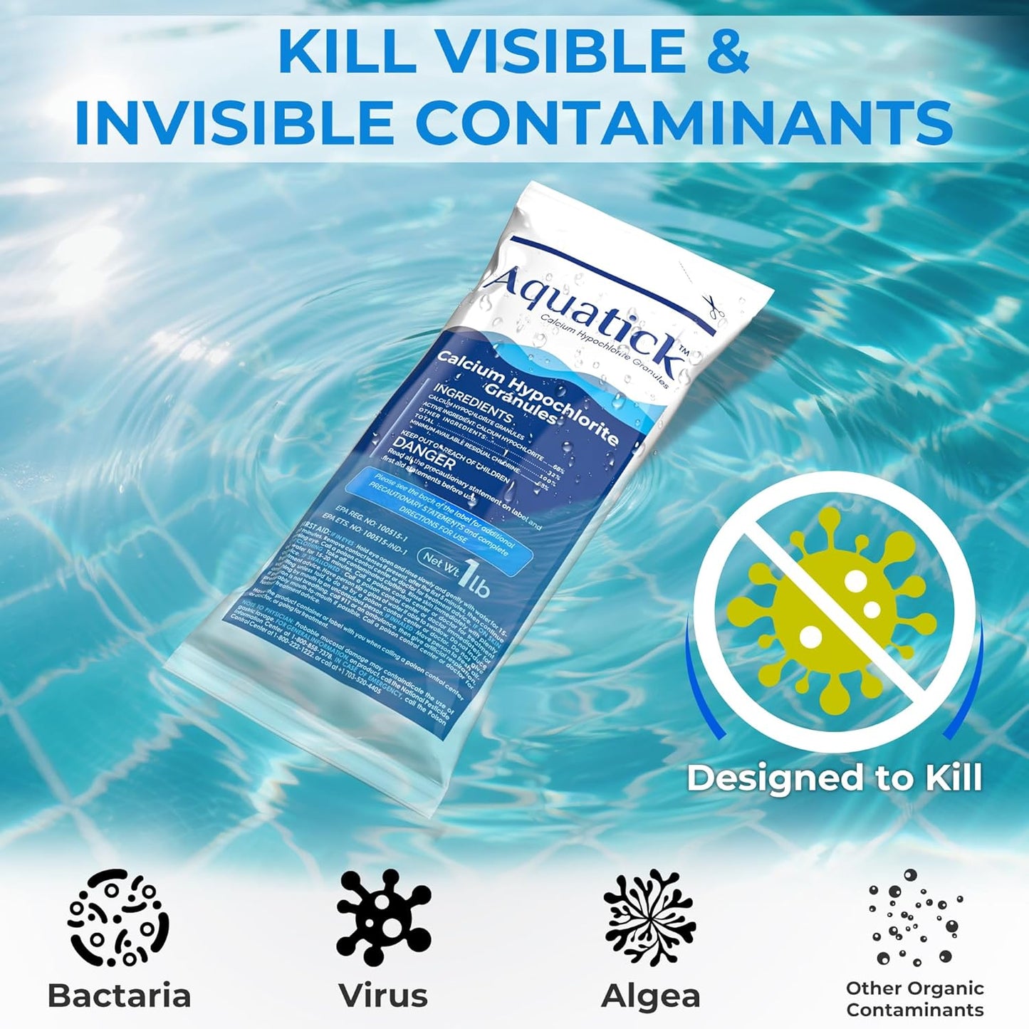 Pro-Grade Chlorine Pool Shock by [Brand Name] - 68% Cal-Hypo Granular Sanitizer for Crystal Clear Water | 2 Pack, 2lb