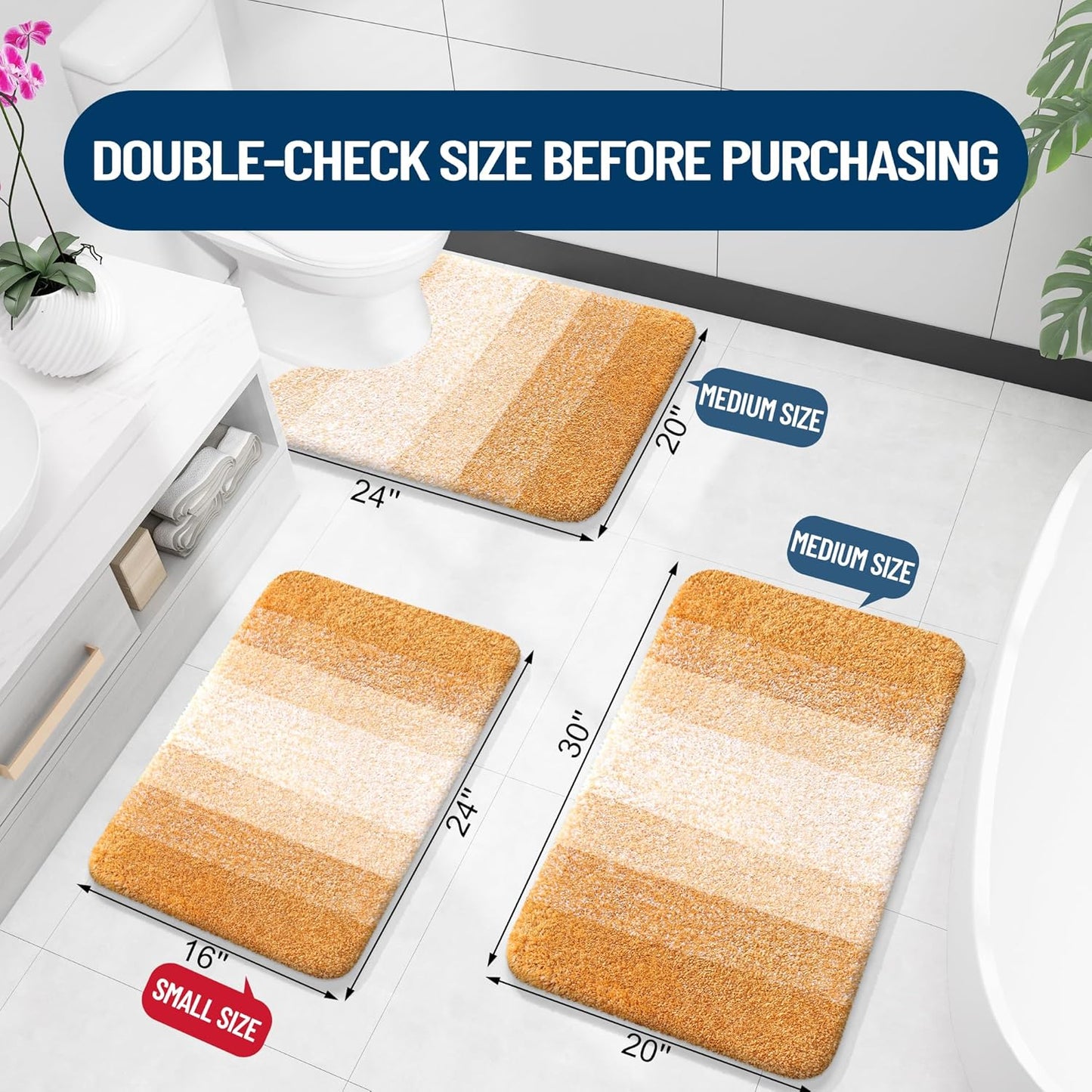 OLANLY Large Bath Rug Mat - Extra Soft Microfiber, Quick Dry & Washable | 50x30, Golden Yellow