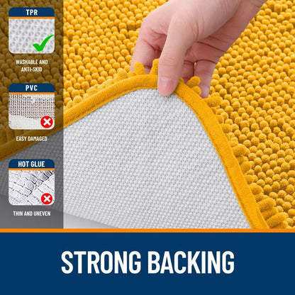OLANLY Bathroom Rugs 47x20, Extra Soft Absorbent Chenille Bath Rugs, Rubber Backing Quick Dry, Machine Washable Bath Mats for Bathroom Floor, Tub and Shower, Home Decor Accessories, Golden Yellow