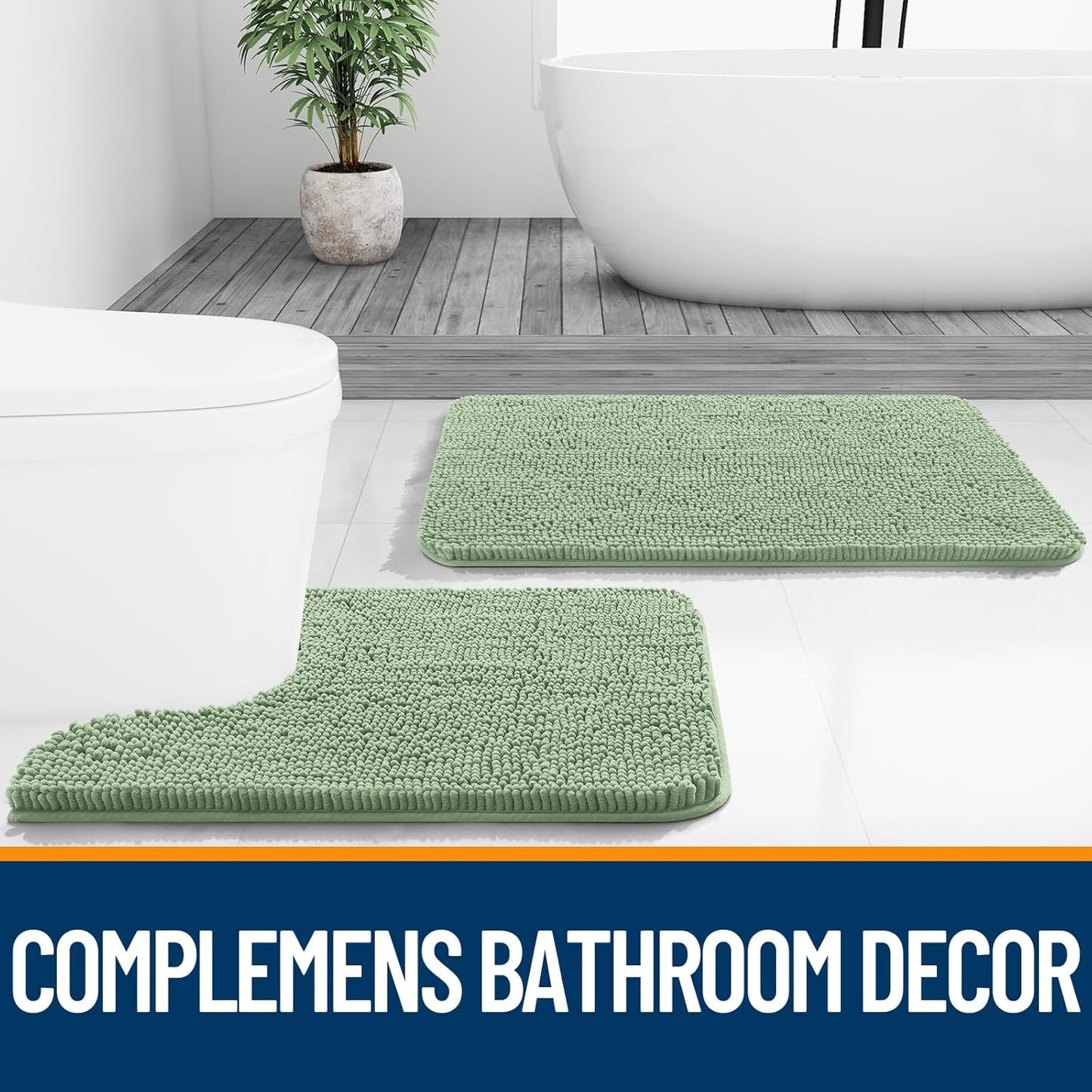 OLANLY Large Bathroom Rugs - Extra Soft Chenille Bath Mats | Quick Dry, Machine Washable, 40x32, Sage Green