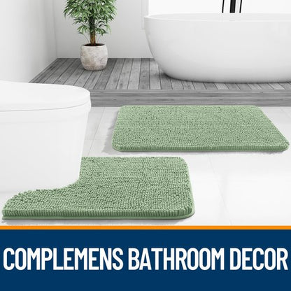 OLANLY Bathroom Rugs 40x32, Extra Soft Absorbent Chenille Bath Rugs, Rubber Backing Quick Dry, Machine Washable Bath Mats for Bathroom Floor, Tub and Shower, Home Decor Accessories, Sage Green