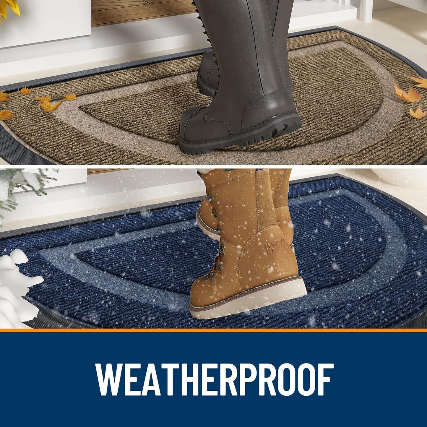 OLANLY Half Circle Door Mat - Waterproof All-Season Welcome Mat, Easy Clean, 29.5x17, Wine Red
